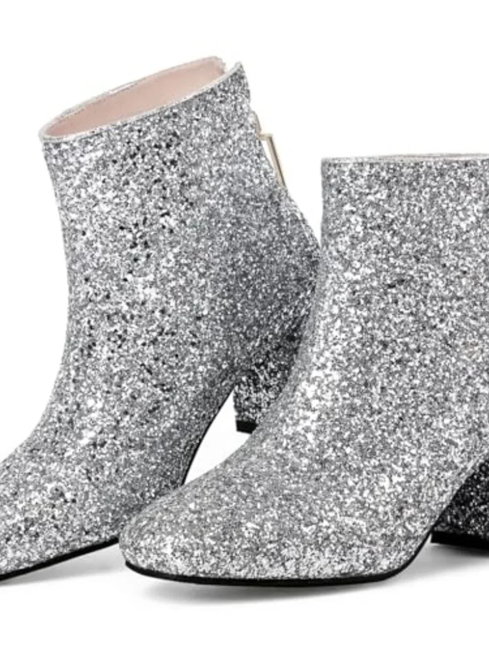 Sequin Glitter Ankle Boots Chunky Heels Sparkly Booties